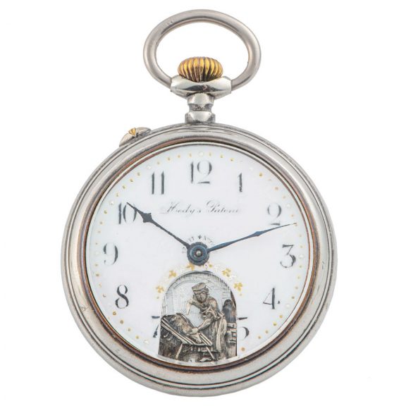 Swiss chrome metal automaton pocket watch Circa 1905