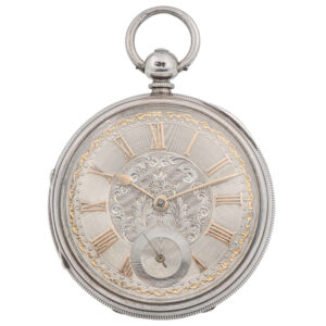 English silver open faced keyless lever pocket watch Circa 1882