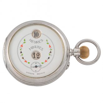 Swiss silver watch with jumping hours and minutes Circa 1890