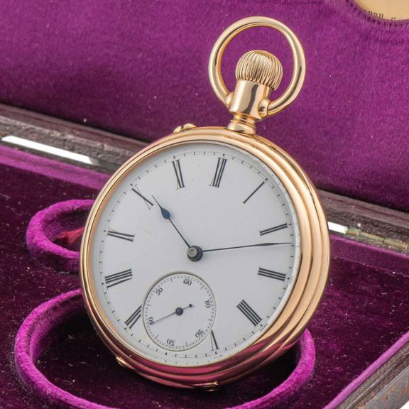 German 14K pink gold open faced pocket watch Circa 1880