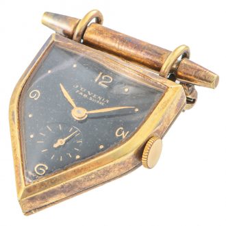 Rare Swiss gold plated escutcheon shaped brooch watch Circa 1930