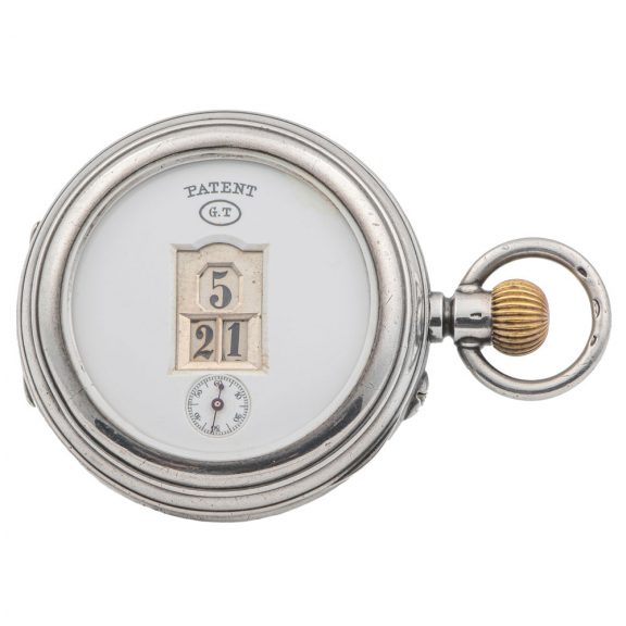German silver digital jumping hour pocket watch Circa 1890