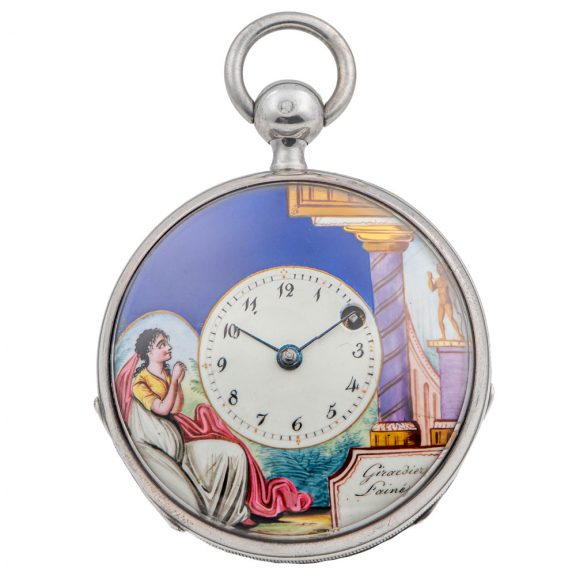 Swiss silver repeater with polychrome enamel painting Circa 1800