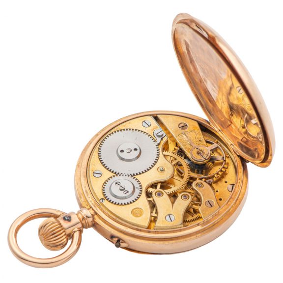 Swiss gold lever with jumping hours and minutes Circa 1885 Swiss gold lever with jumping hours and minutes Circa 1885