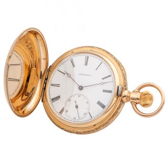 Swiss 18K gold hunting cased lever pocket watch Circa 1886