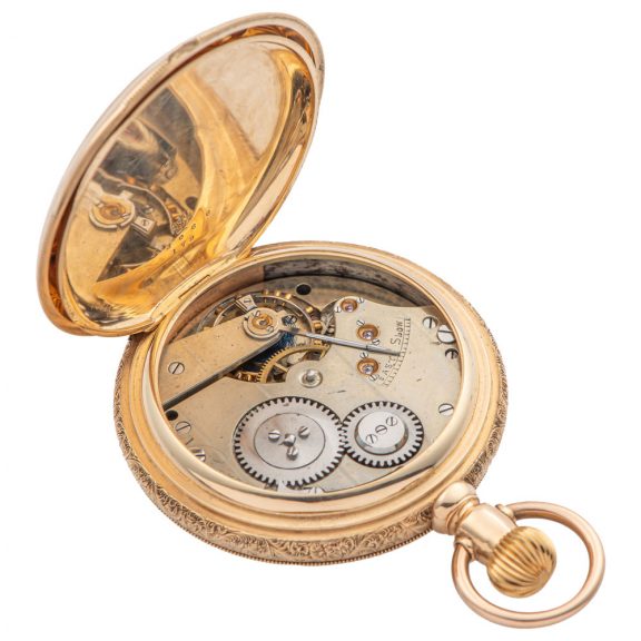 Swiss 18K gold hunting cased lever pocket watch Circa 1886 Swiss 18K gold hunting cased lever pocket watch Circa 1886