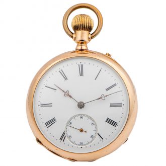 Swiss 14 carat pink gold open faced lever pocket watch Circa 1889