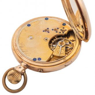 Swiss 14 carat pink gold open faced lever pocket watch Circa 1889