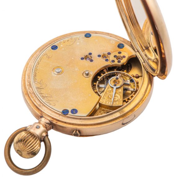 Swiss 14 carat pink gold open faced lever pocket watch Circa 1889Swiss 14 carat pink gold open faced lever pocket watch Circa 1889 Swiss 14 carat pink gold open faced lever pocket watch Circa 1889