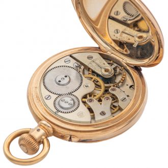 Swiss gold full hunter with jumping hours and minutes Circa 1885