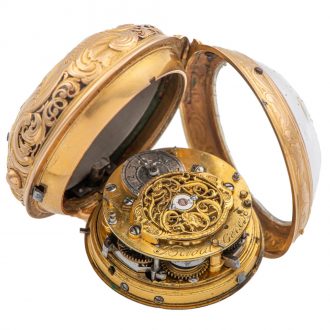 Swiss 20K gold quarter repeating repoussé watch Circa 1760