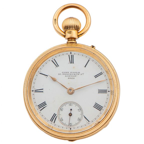 Small English gold keyless lever pendant watch Circa 1874