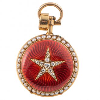 French gold, enamel, pearl and diamond pendant watch Circa 1900