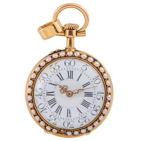 French gold, enamel, pearl and diamond pendant watch Circa 1900 French gold, enamel, pearl and diamond pendant watch Circa 1900