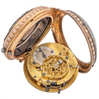Elegant Swiss 18K gold repeating Louis XV verge watch Circa 1775