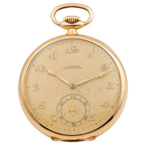 Swiss 14 carat gold open faced keyless pocket watch Circa 1933