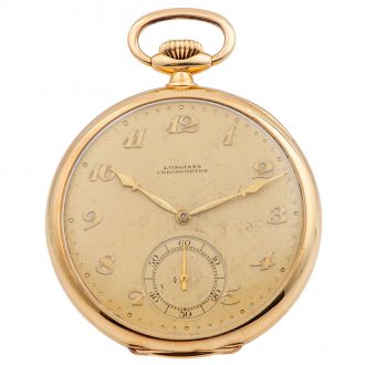 Swiss 14 carat gold open faced keyless pocket watch Circa 1933