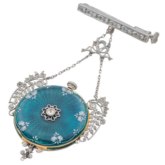 Exquisite Swiss 18K gold Guirland style pendant watch Circa 1910 Exquisite Swiss 18K gold Guirland style pendant watch Circa 1910
