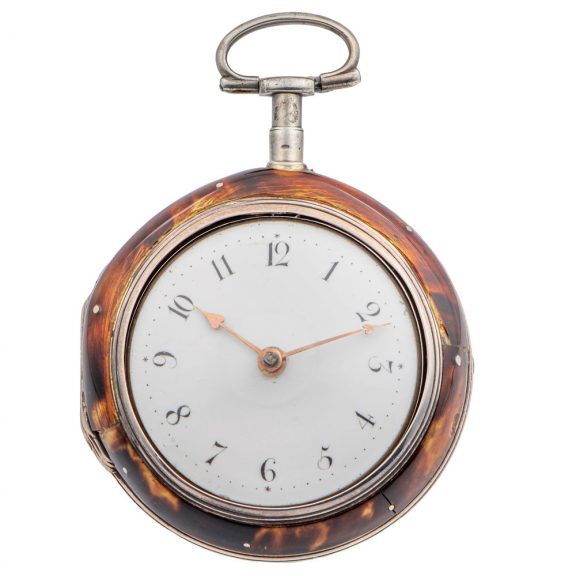 Fine English silver and tortoiseshell pair cased watch Circa 1767