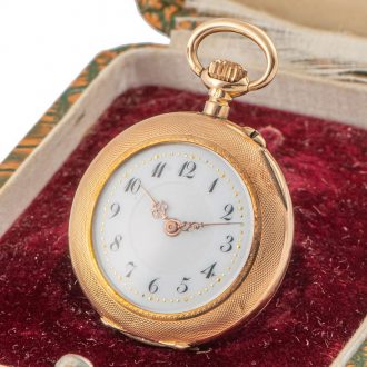 Swiss 14 carat gold and enamel lady's pendant watch Circa 1900