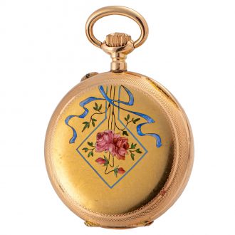 Swiss 14 carat gold and enamel lady's pendant watch Circa 1900