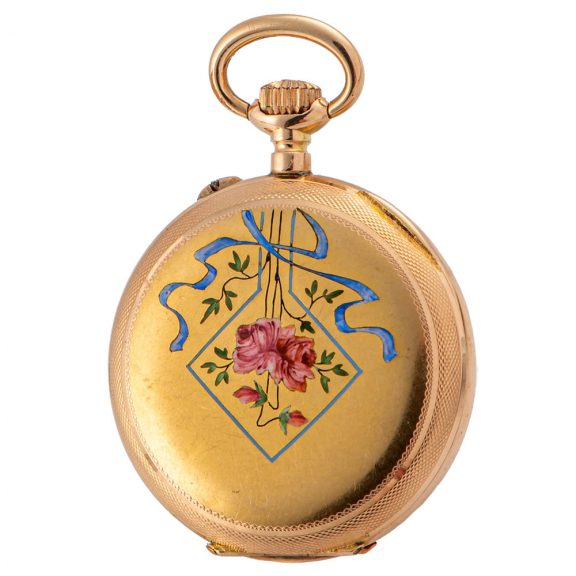 Swiss 14 carat gold and enamel lady's pendant watch Circa 1900