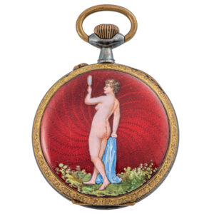 Swiss gilt metal lever with erotic scene of a naked lady Circa 1900