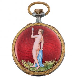 Swiss gilt metal lever with erotic scene of a naked lady Circa 1900