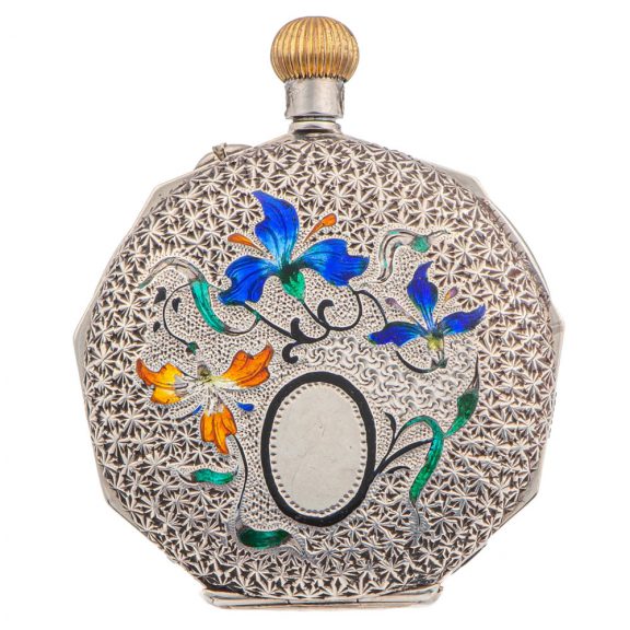 Swiss silver and enamel nonagonal shaped keyless pendant watch Swiss silver and enamel nonagonal shaped keyless pendant watch