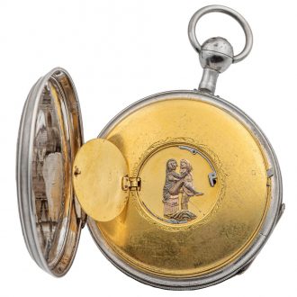 Swiss silver verge with hidden animated erotic scene Circa 1800