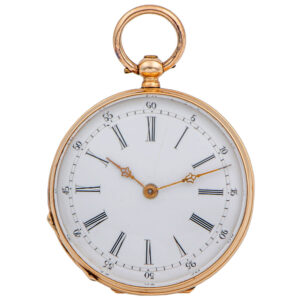 Swiss yellow gold open faced cylinder pendant watch Circa 1880