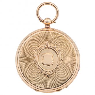 Swiss yellow gold open faced cylinder pendant watch Circa 1880