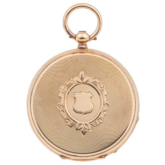 Swiss yellow gold open faced cylinder pendant watch Circa 1880 Swiss yellow gold open faced cylinder pendant watch Circa 1880