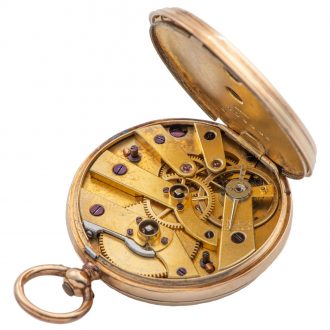Swiss yellow gold open faced cylinder pendant watch Circa 1880