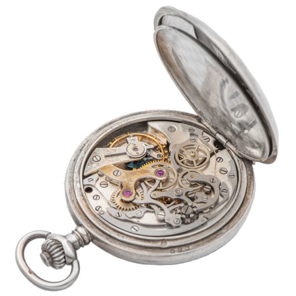 Swiss silver keyless chronograph with minute counter Circa 1920 Swiss silver keyless chronograph with minute counter Circa 1920