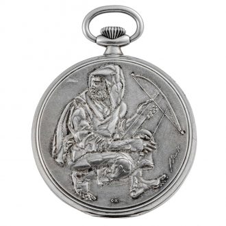 Swiss silver watch with chased portrait of William Tell Circa 1979