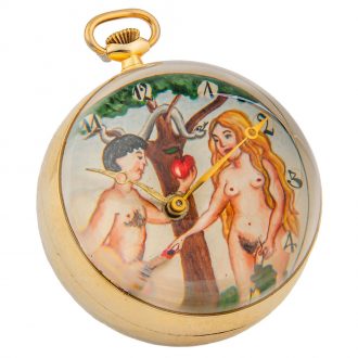 Swiss brass and glassball watch with animated erotic dial Circa 1920