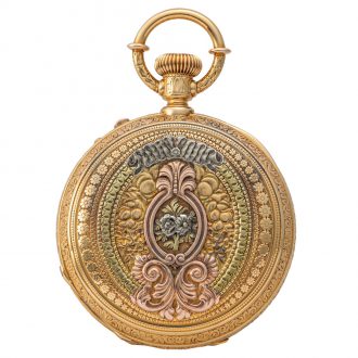 Swiss 18K varicoloured gold keyless pocket watch Circa 1880