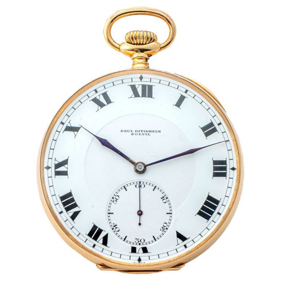 Swiss gold open faced keyless winding pocket watch Circa 1925