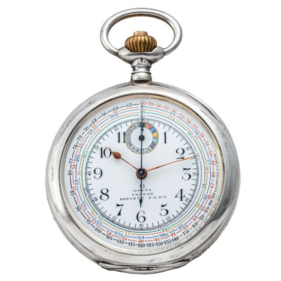Rare Swiss silver pocket watch with chronograph Circa 1930