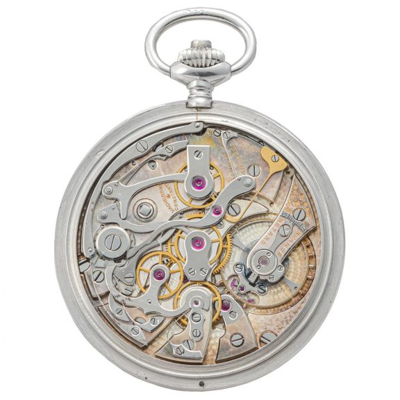 Fine Swiss platinum open faced chronograph with register Circa 1928 Fine Swiss platinum open faced chronograph with register Circa 1928