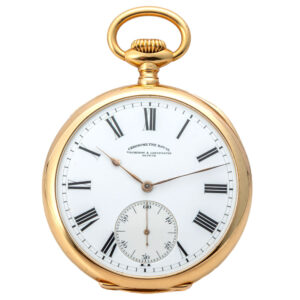 Swiss 18 carat gold open faced keyless pocket watch Circa 1910