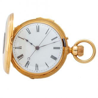 French gold and enamel half hunting cased pocket watch Circa 1870
