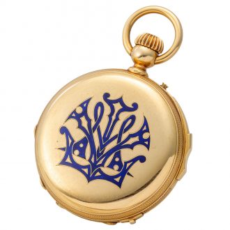 French gold and enamel half hunting cased pocket watch Circa 1870