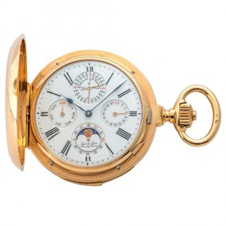Swiss 18K gold minute repeating keyless pocket watch Circa 1915