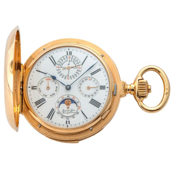 Swiss 18K gold minute repeating keyless pocket watch Circa 1915