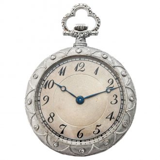 Elegant Swiss platinum pendant watch set with diamonds Circa 1910