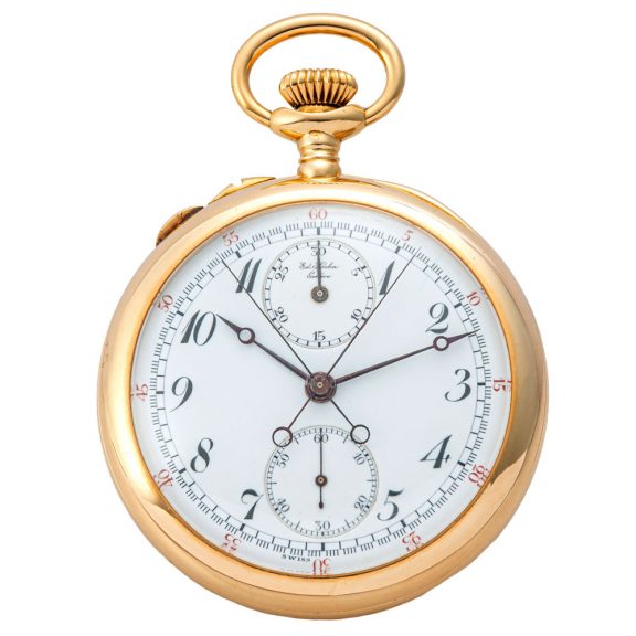 Swiss gold split seconds chronograph with register Circa 1910