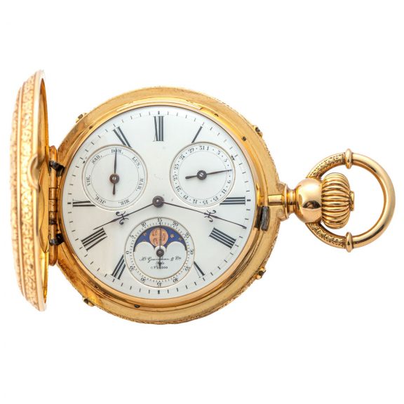 Swiss 18K gold keyless watch with tourbillon Circa 1880
