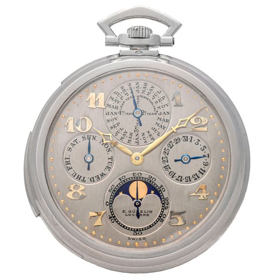Elegant Swiss platinum astronomic Art Deco pocket watch Circa 1924